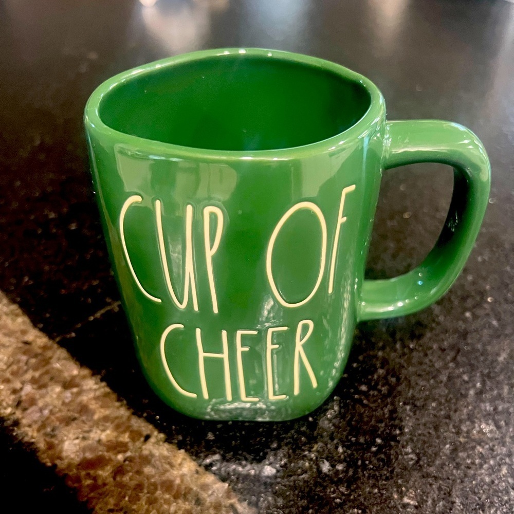 Rae Dunn Magenta CUP OF CHEER Green 20 Oz Ceramic Coffee Tea Mug Cup New
